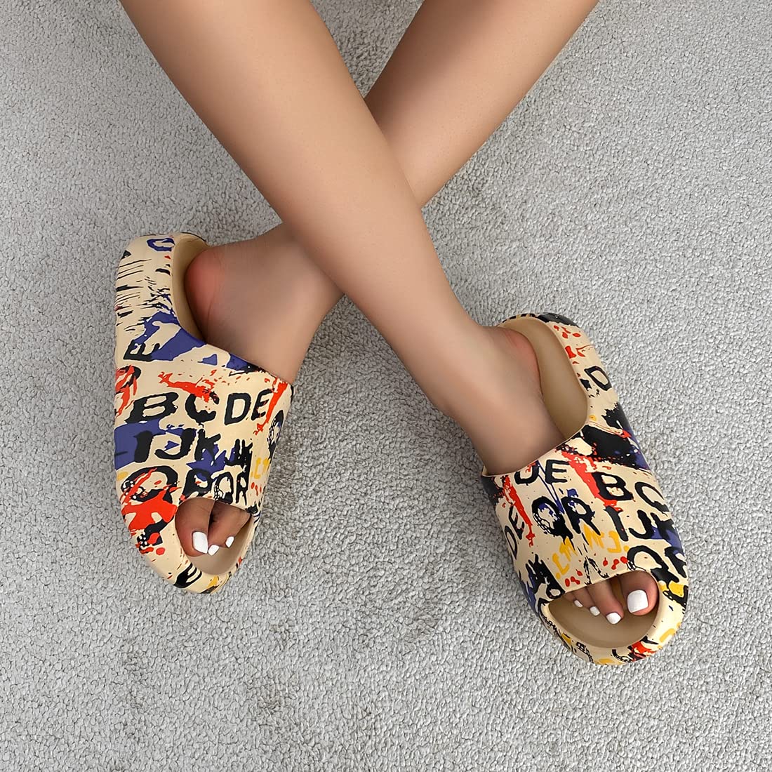 Side profile of Youermei EVA comfort slides showing thick sole