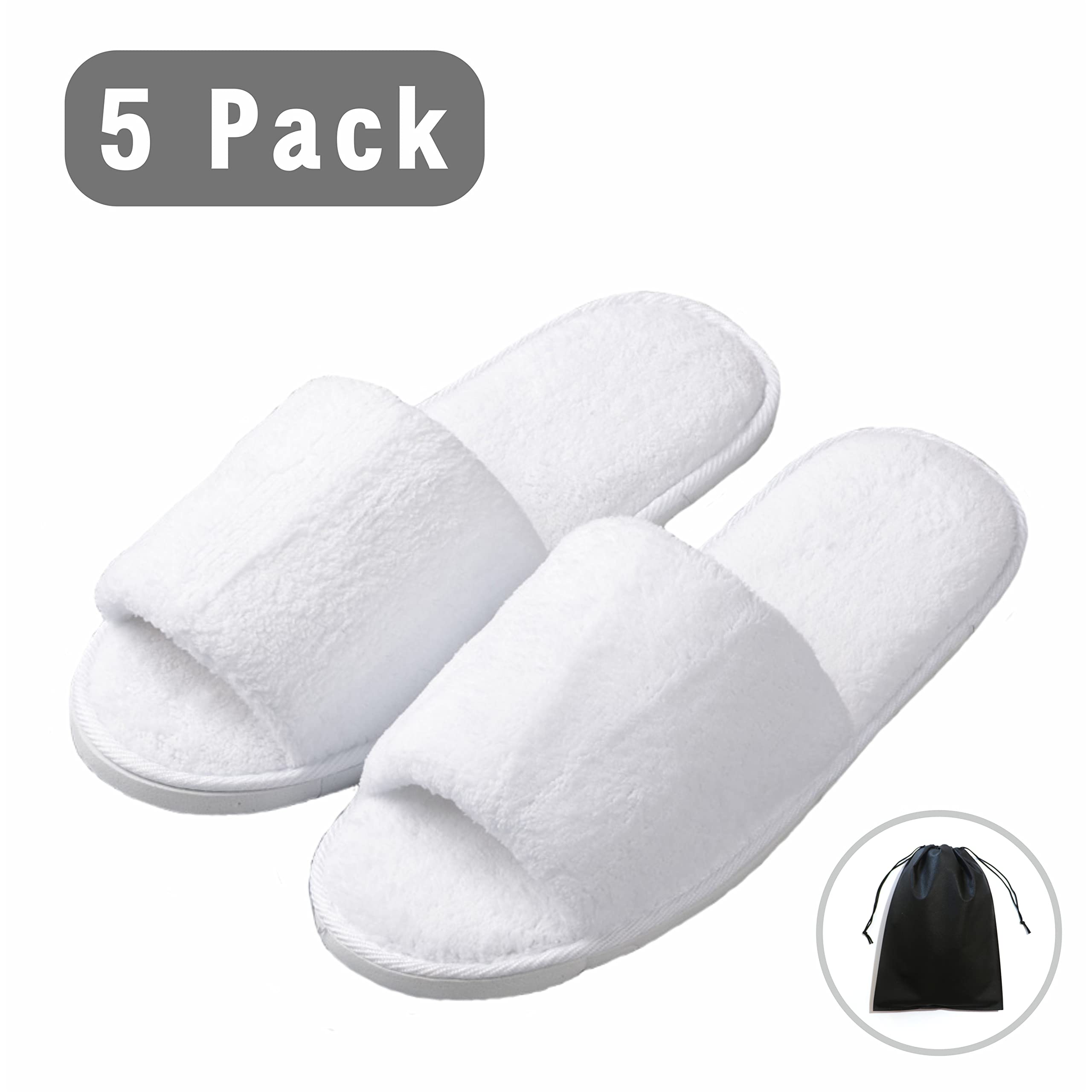 White cotton velvet indoor slippers with individual travel bags