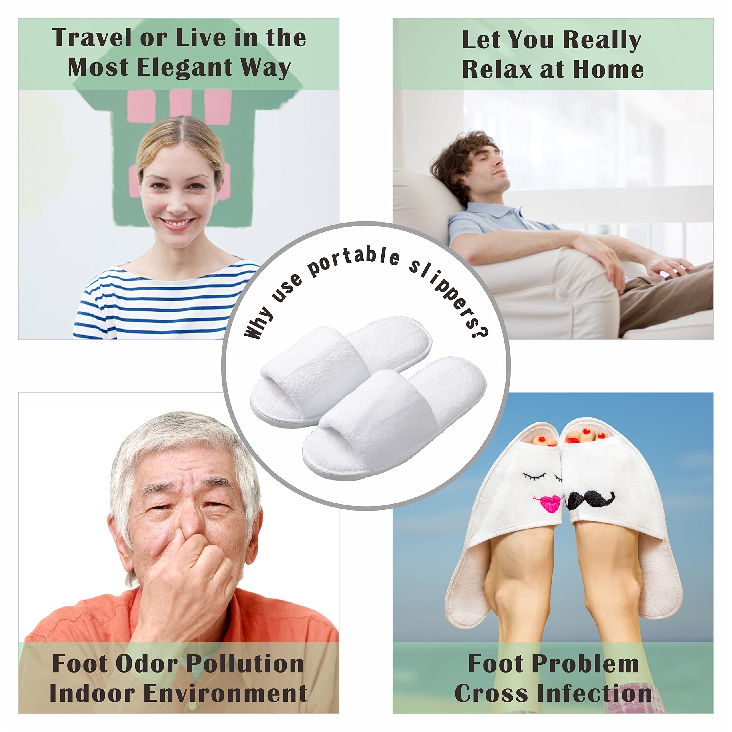 Five pairs of luxurious white open toe slippers for home spa