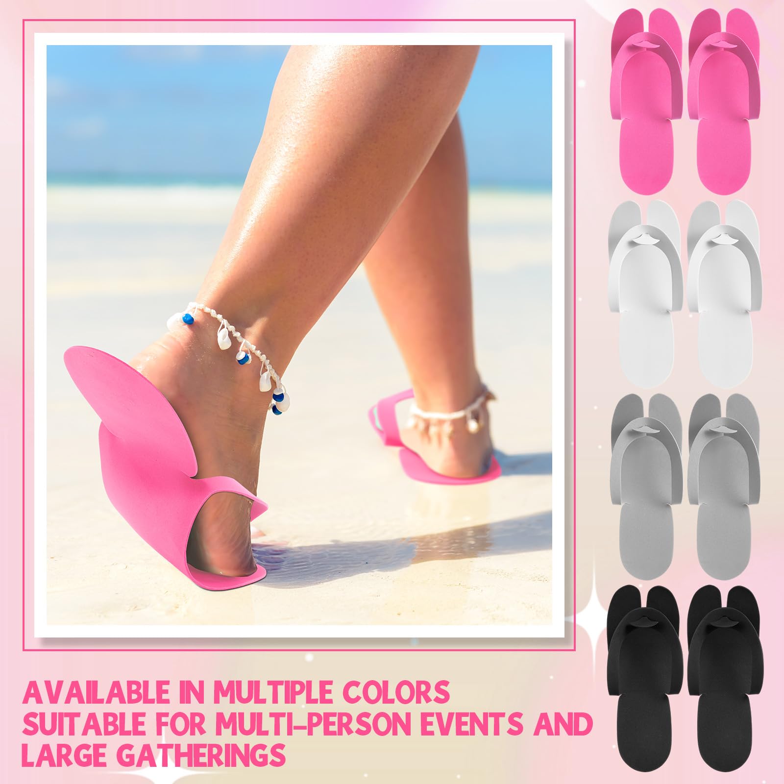 Bulk pack of multicolored foam spa flip flops