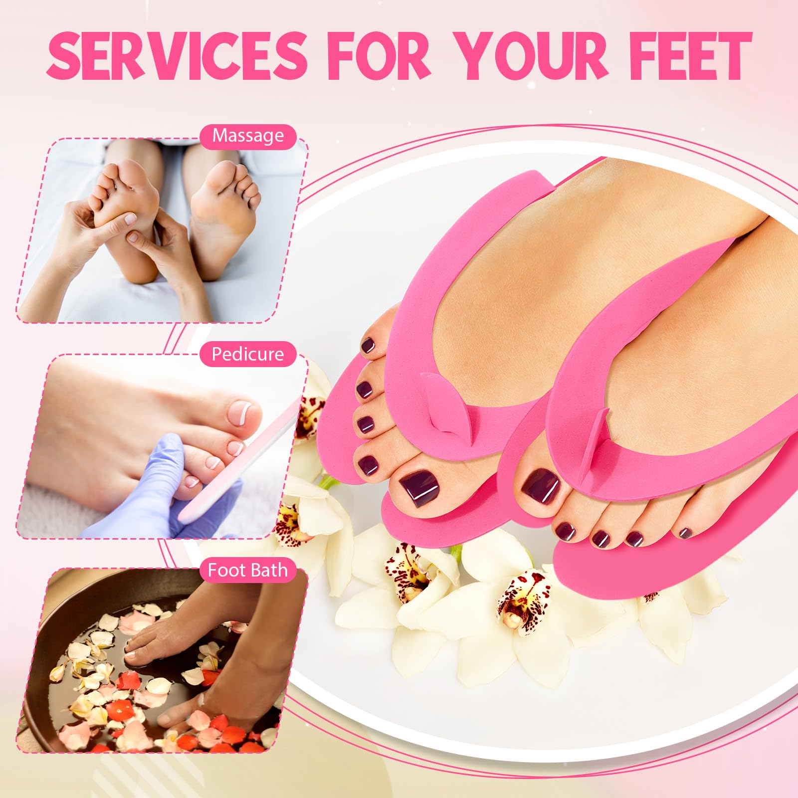 Top view of disposable pedicure flip flops showing design