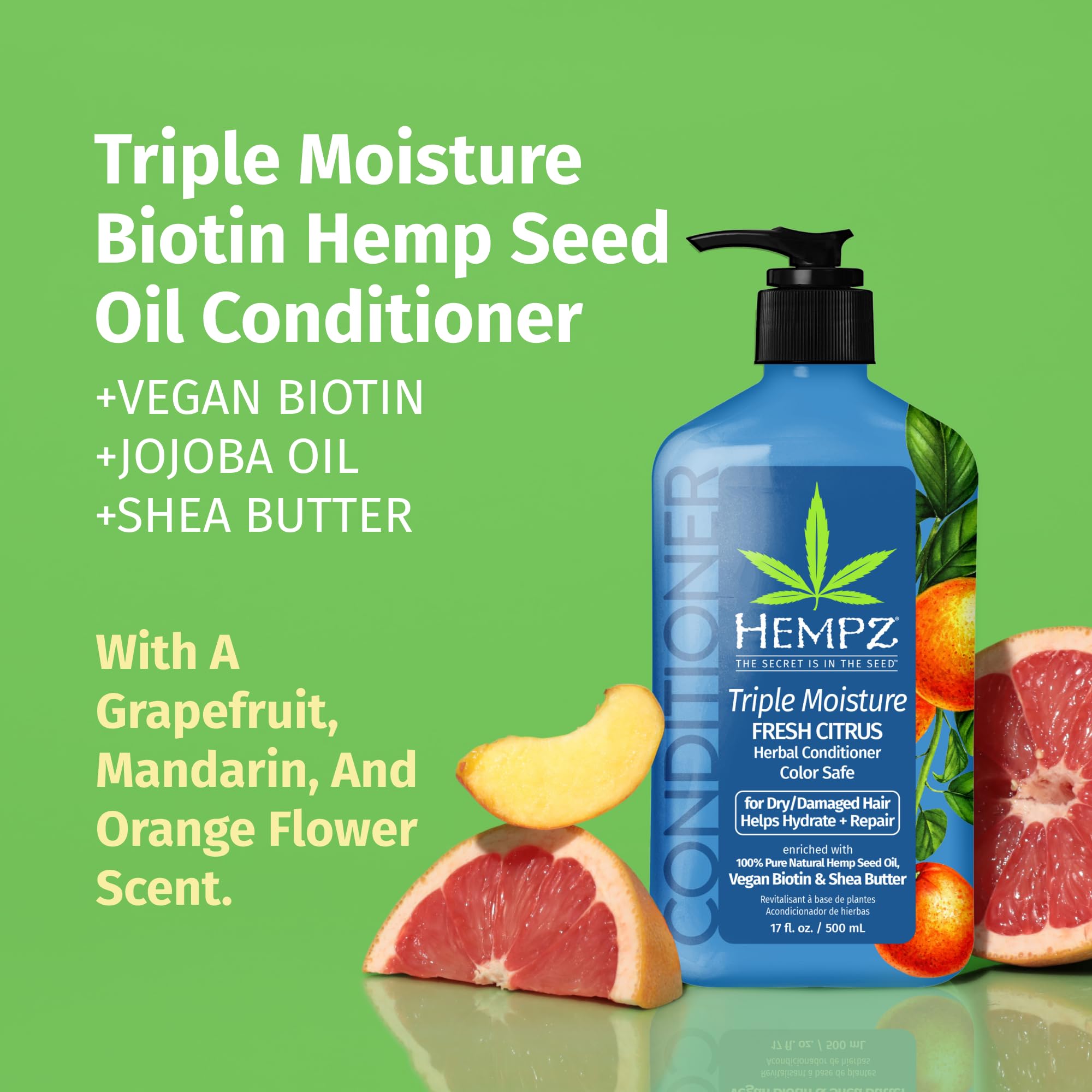 Hempz Peach and Grapefruit herbal hair conditioner packaging for dry hair care