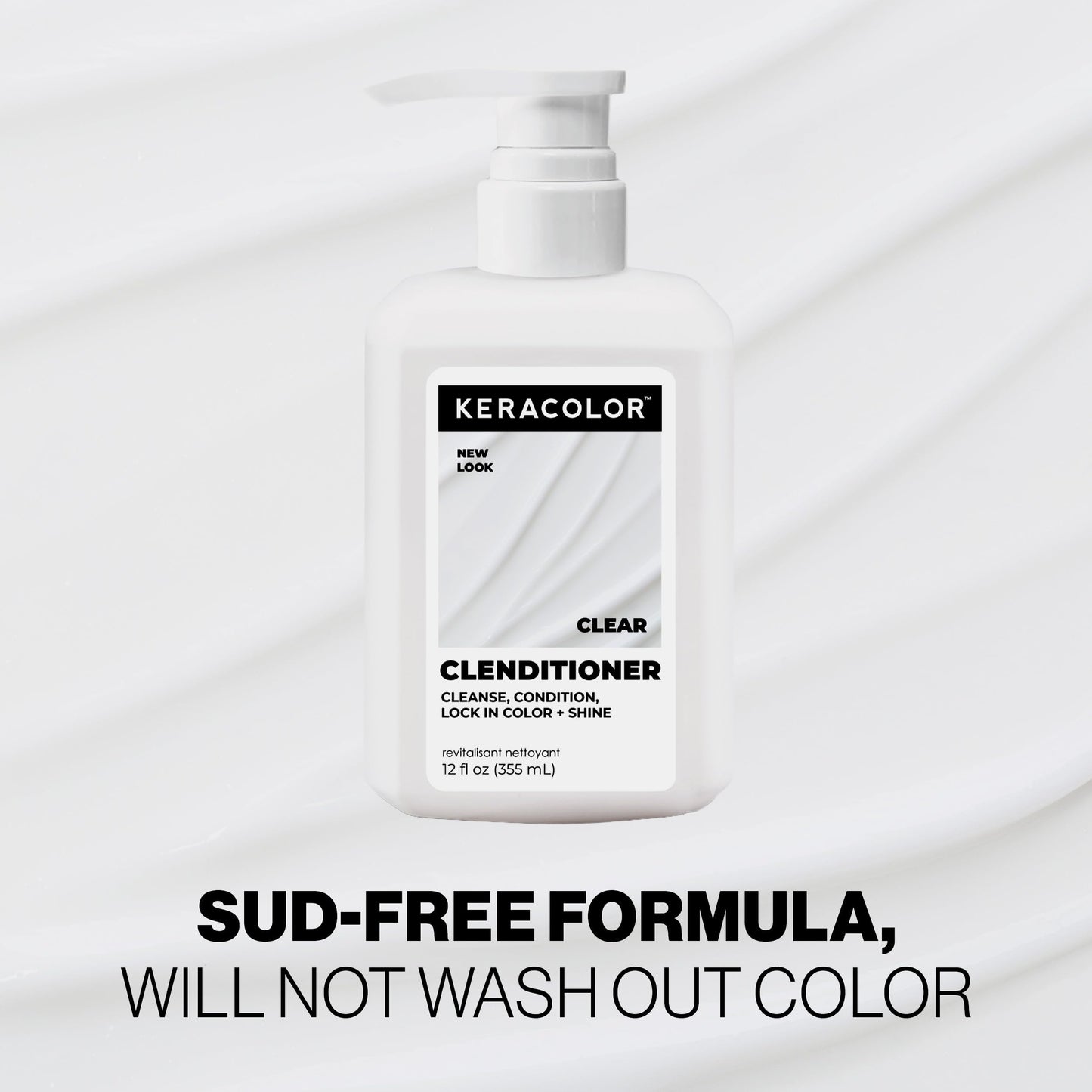 Keracolor Clenditioner clear formula showing the sleek professional salon bottle design