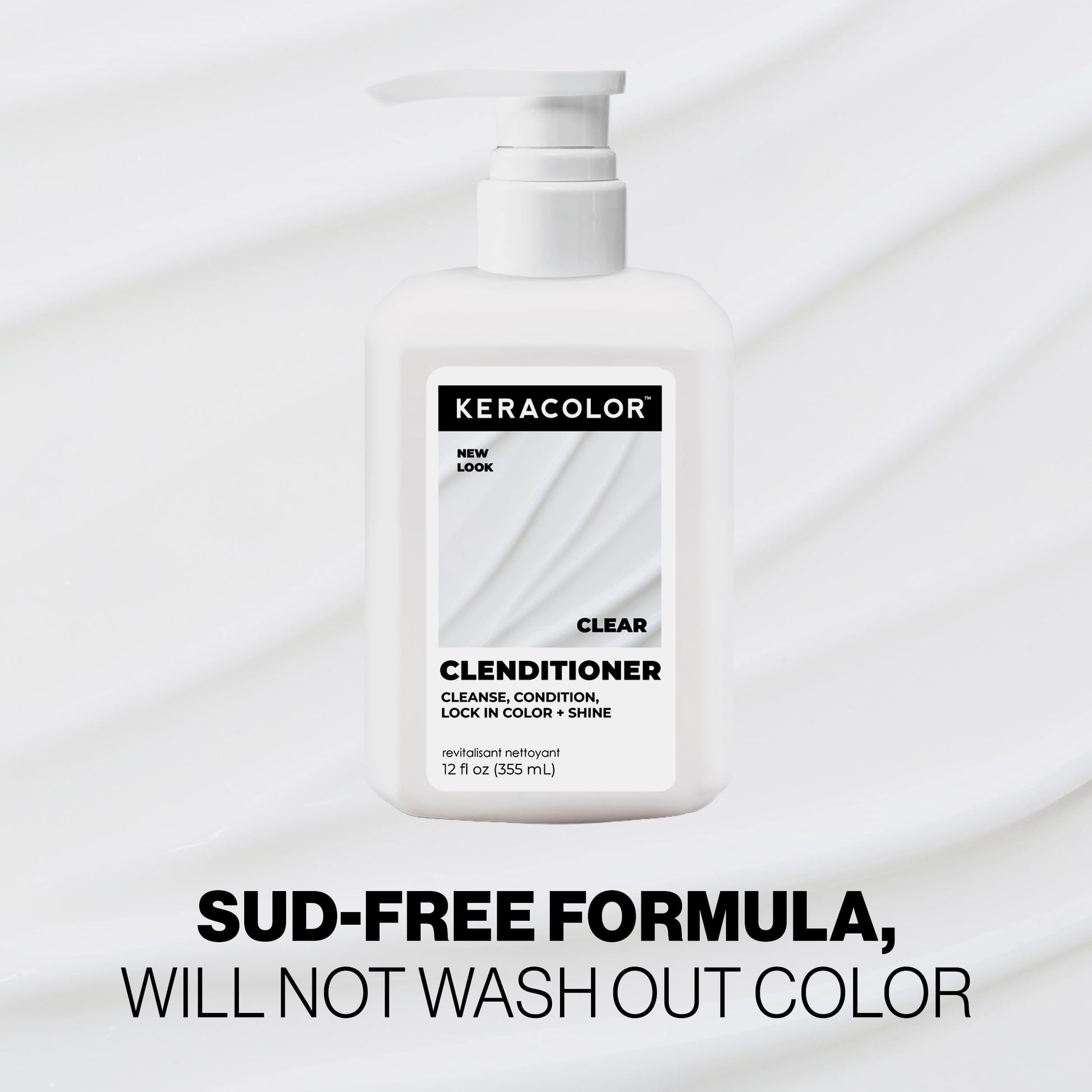 Keracolor Clenditioner clear formula showing the sleek professional salon bottle design