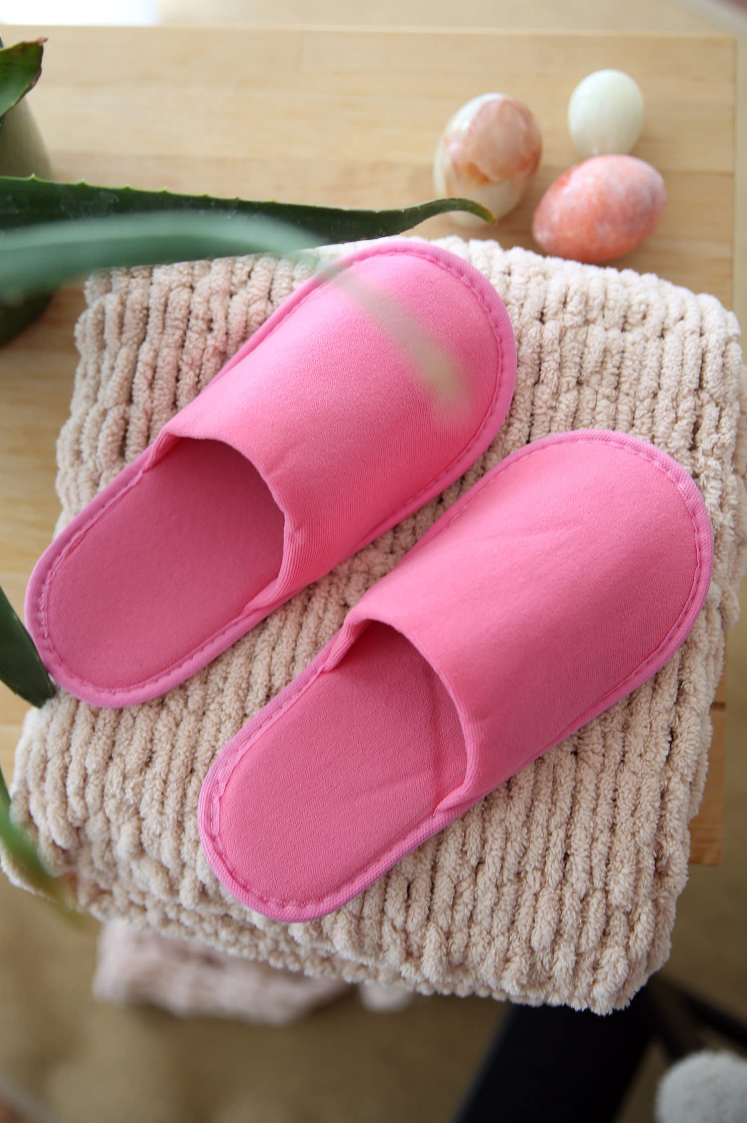 Ten pairs of CHOCHILI pink terry cotton spa slippers individually packed in non woven wrap