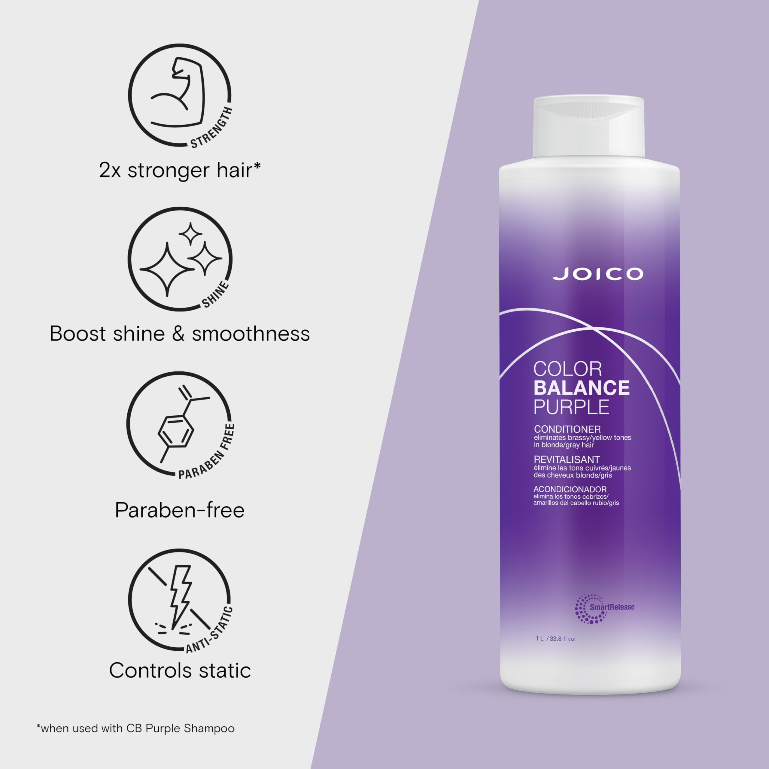 Back label of Joico Color Balance salon bottle showcasing instructions for cool blonde and gray hair.