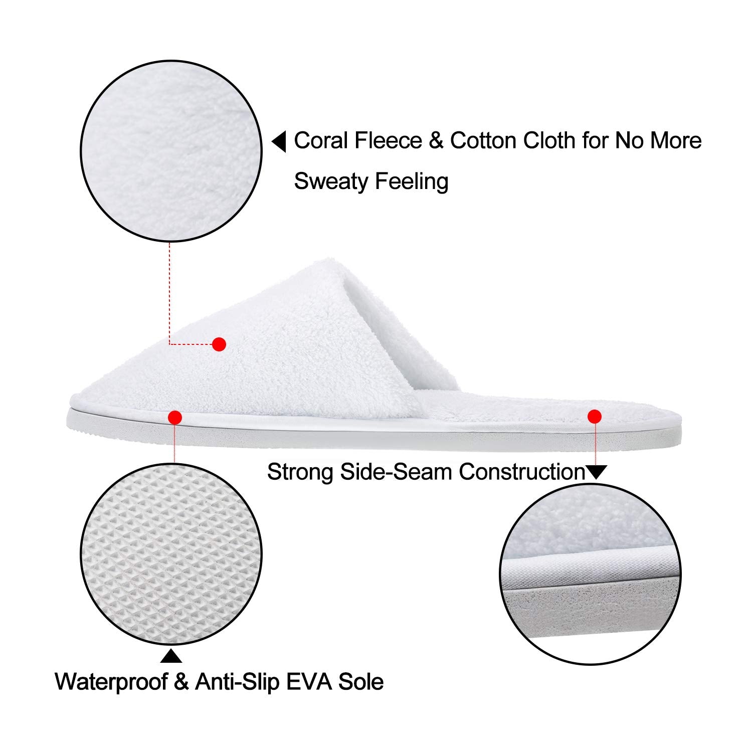 AhfuLife deluxe coral fleece white slippers showing the slip resistant bottom sole