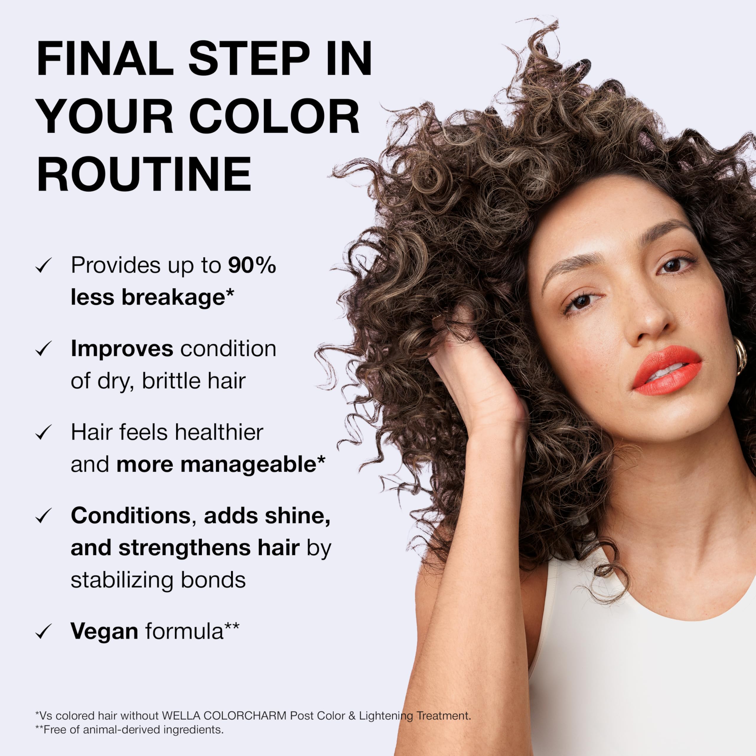 Wella Colorcharm post color sachet showing instructions for reducing hair breakage