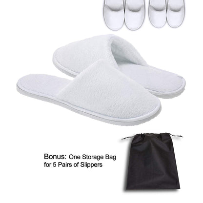 AhfuLife five pack reusable unisex spa slippers neatly arranged for guests