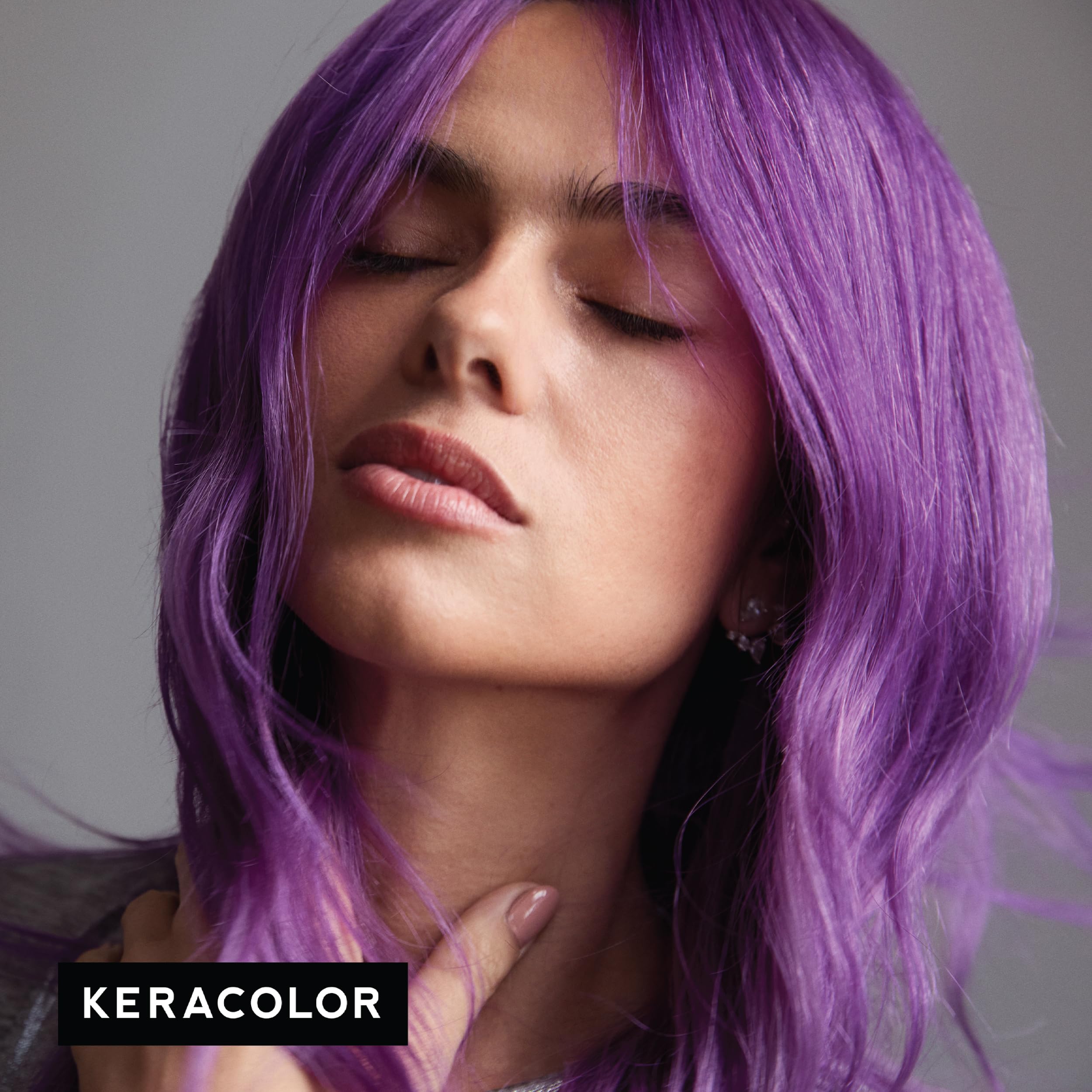 Before and after visual demonstration using Keracolor purple color depositing cleanser on light blonde base hair