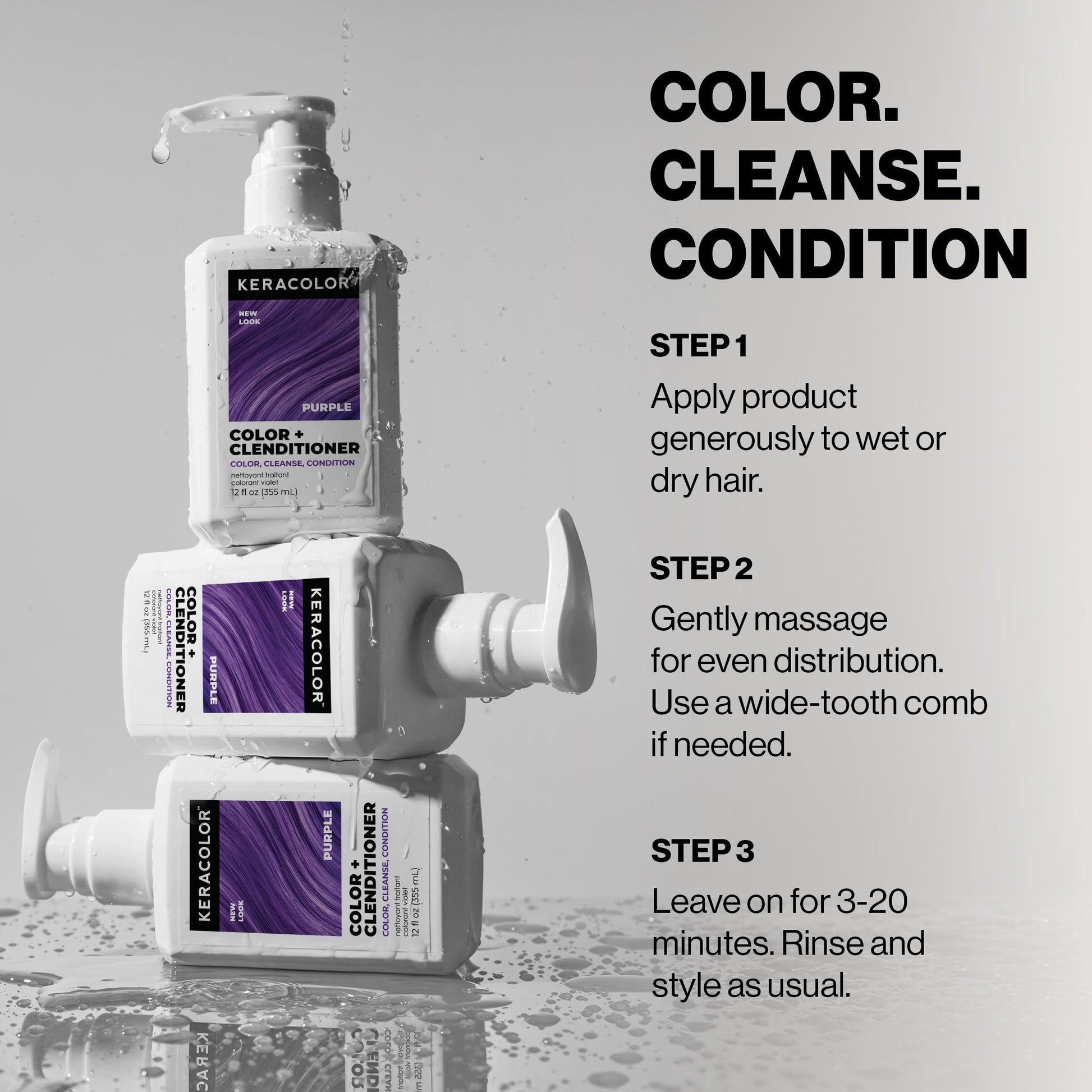 Side view of large 33.8 fluid ounce Keracolor purple bottle showcasing ergonomic design for bathroom use