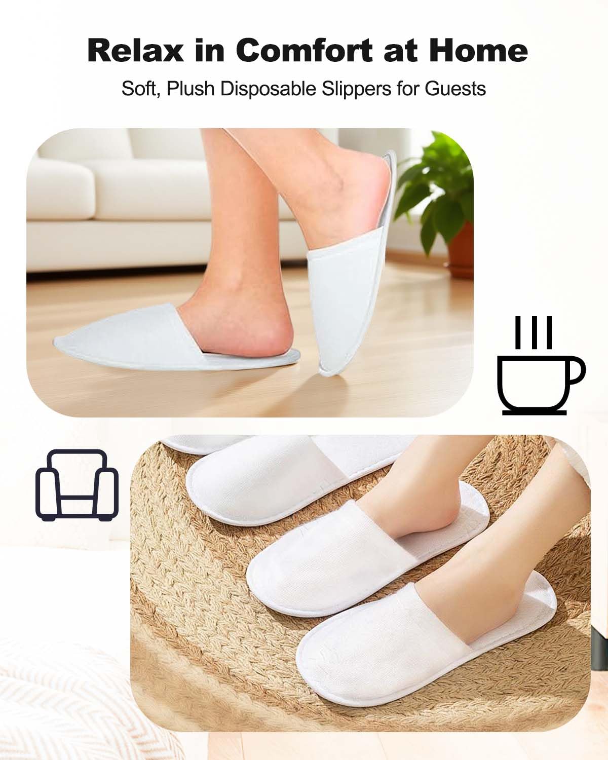 Pair of white cotton disposable hotel slippers individually wrapped