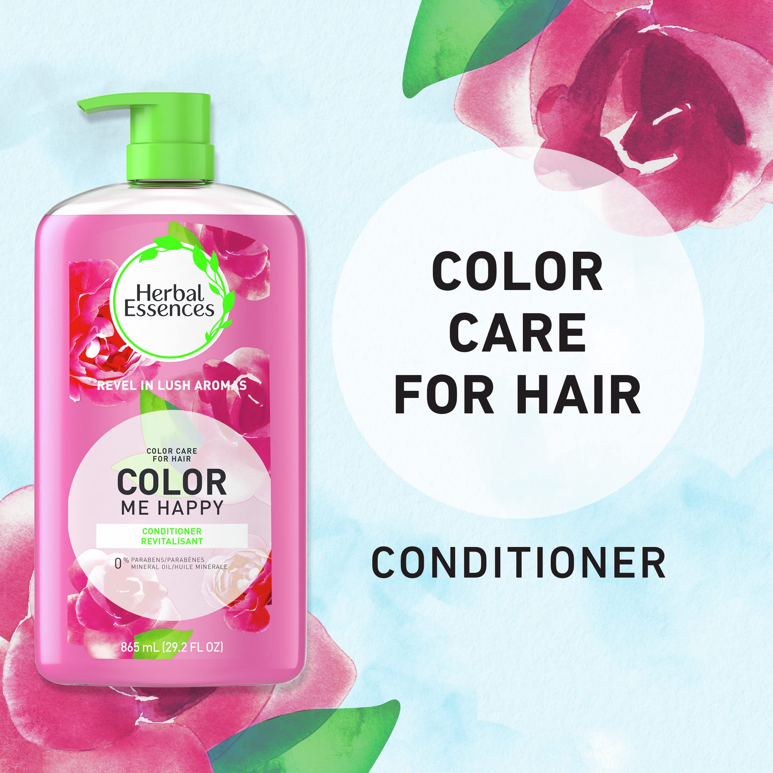 Herbal Essences Color Me Happy Conditioner back panel showing paraben free and ingredient list