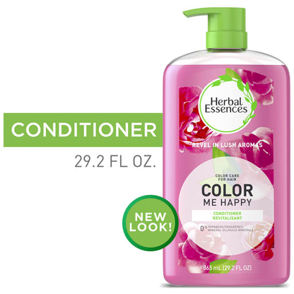 Herbal Essences Color Me Happy Conditioner lifestyle shot demonstrating the easy to use pump bottle