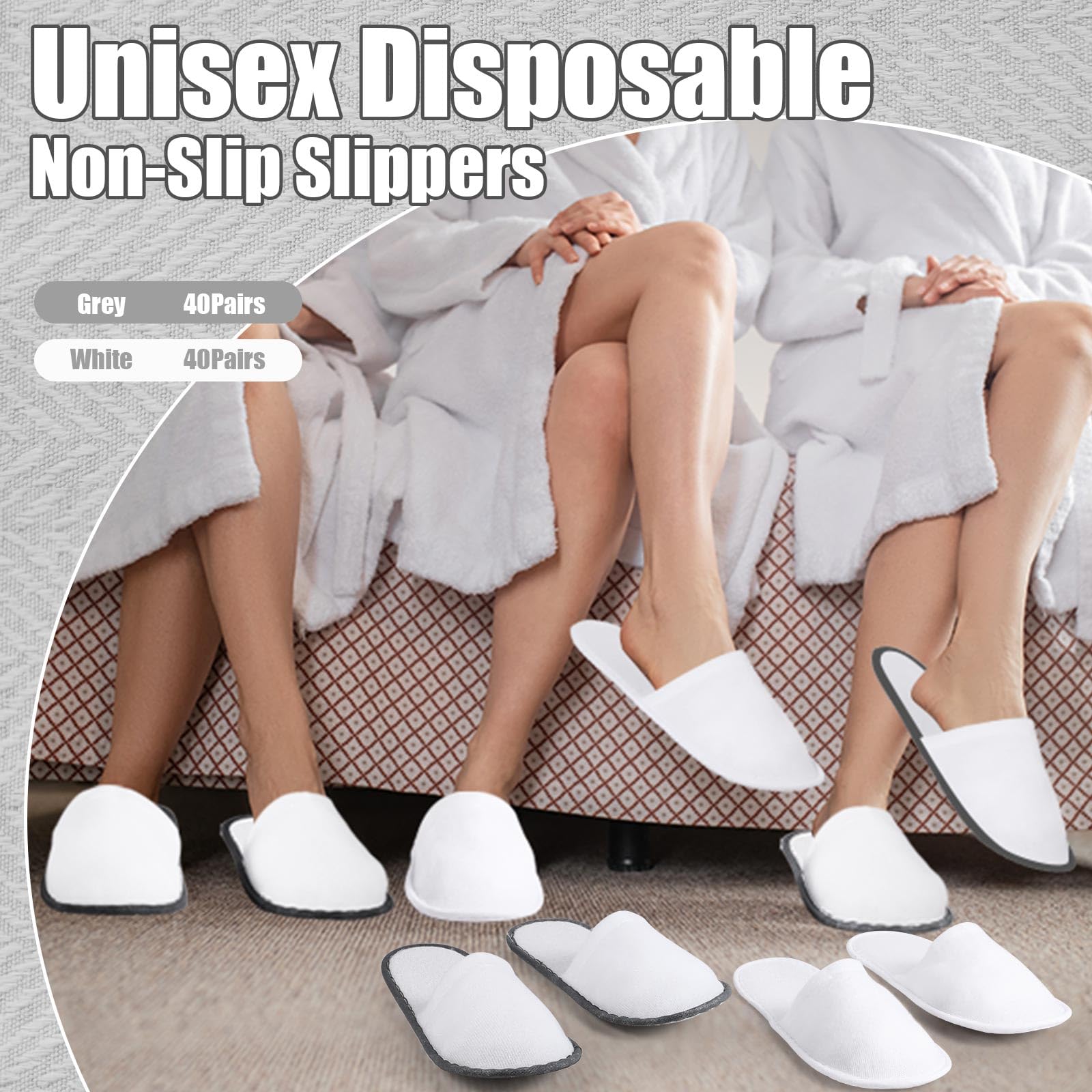 Ramede hotel and home guest slippers stacked for display