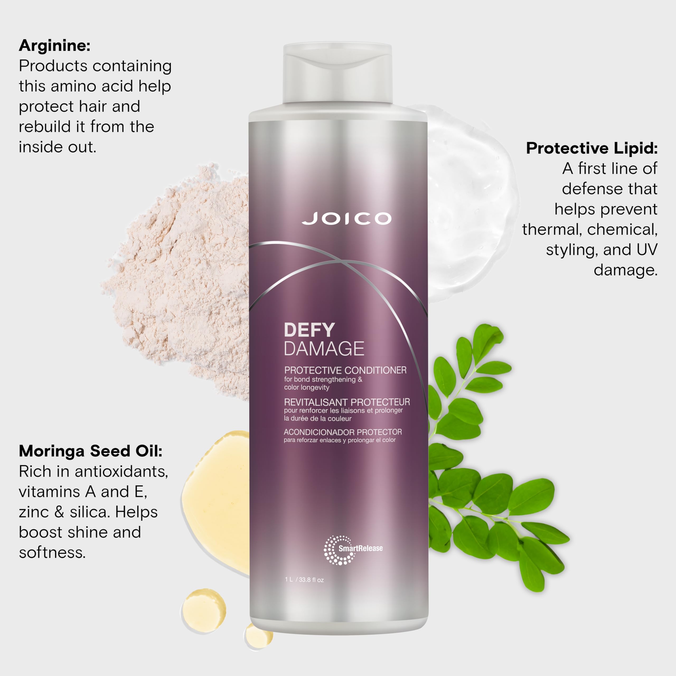Close up of the pump packaging for Joico Defy Damage professional conditioner