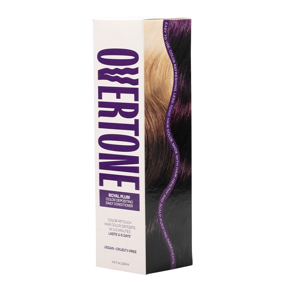 Overtone temporary coloring conditioner texture close up showing the rich purple pigment.
