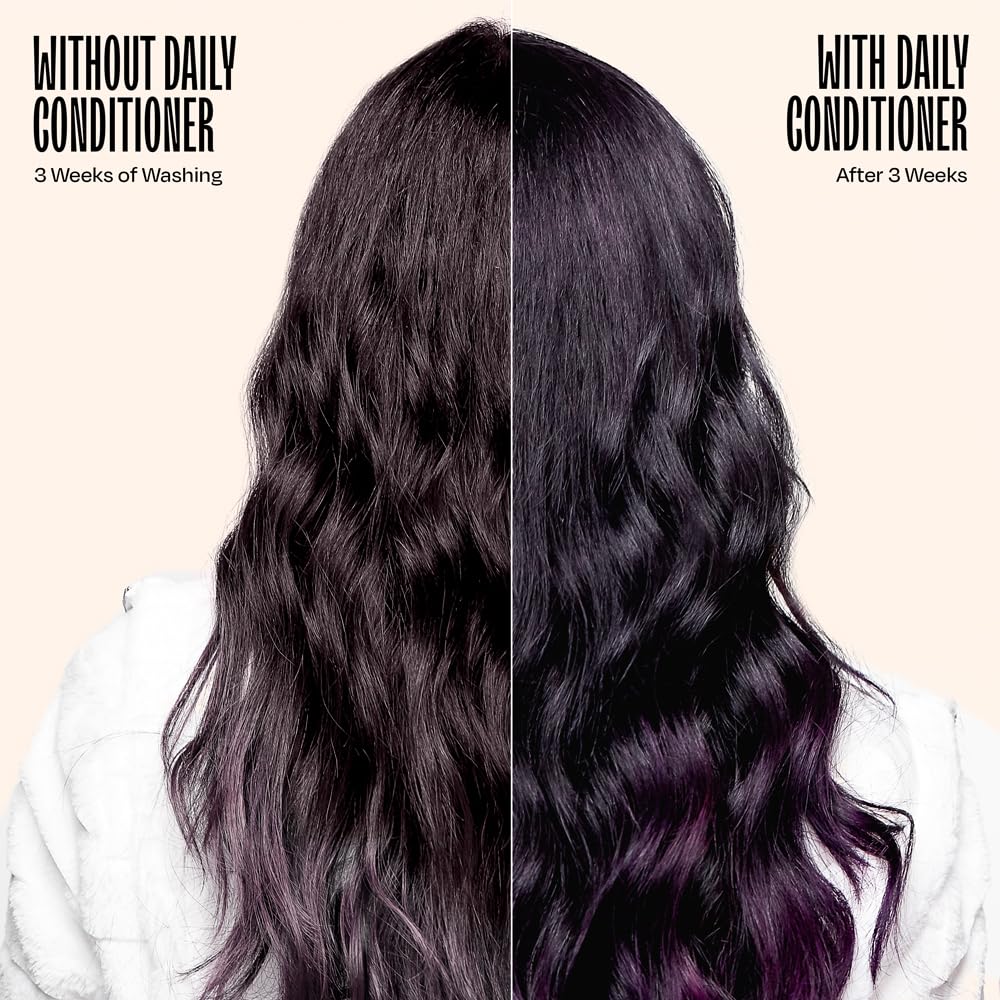 Overtone Royal Plum semi permanent hair color results on dark brown hair comparison.