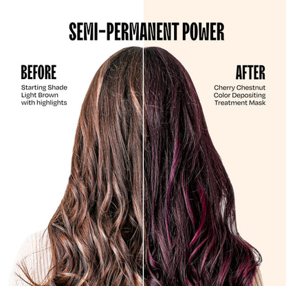 Back label of Overtone Cherry Chestnut semi permanent mask showing detailed directions and product information.