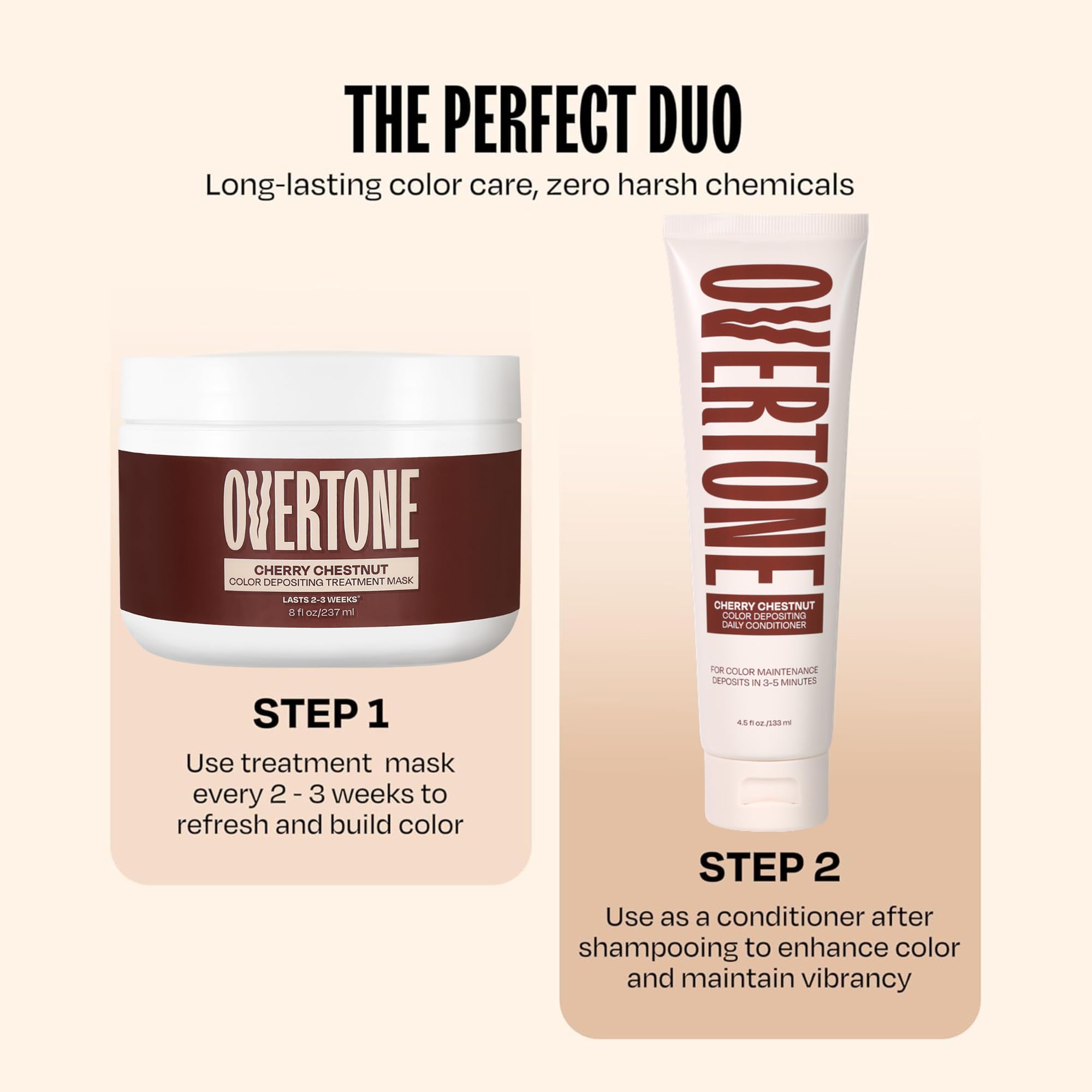 Side angle of Overtone Cherry Chestnut deep conditioning treatment container showcasing the exact fluid ounce size.
