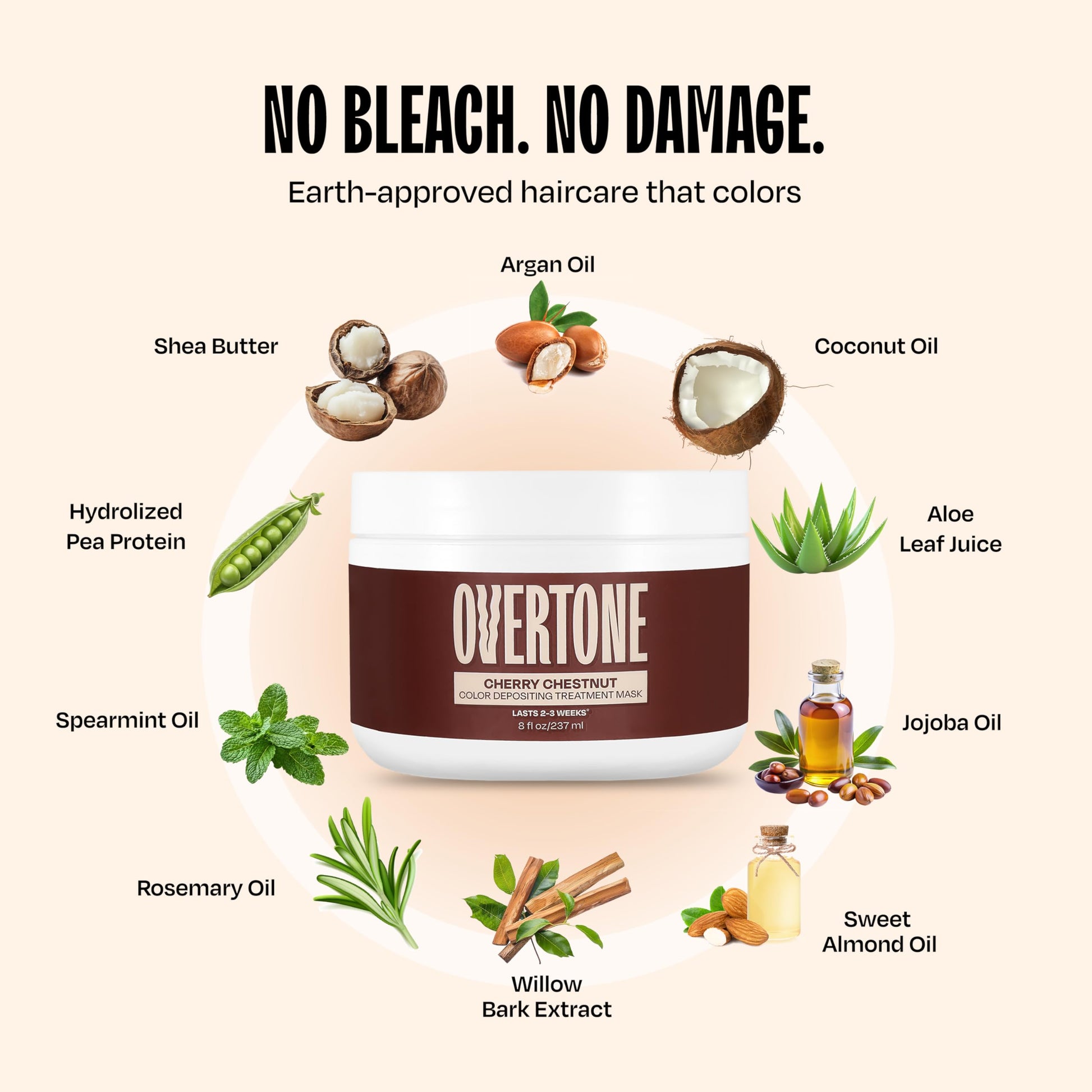 Swatch chart demonstrating Overtone Cherry Chestnut color results on different base hair shades from blonde to dark brown.