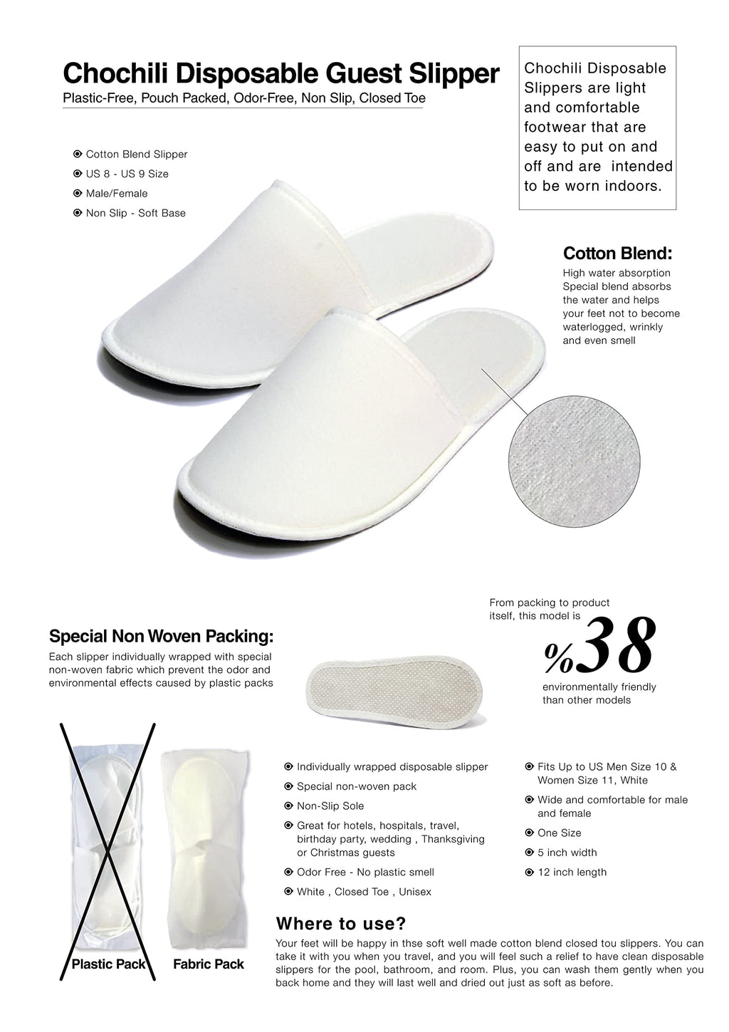 Chochili fabric packed spa slippers soles and texture