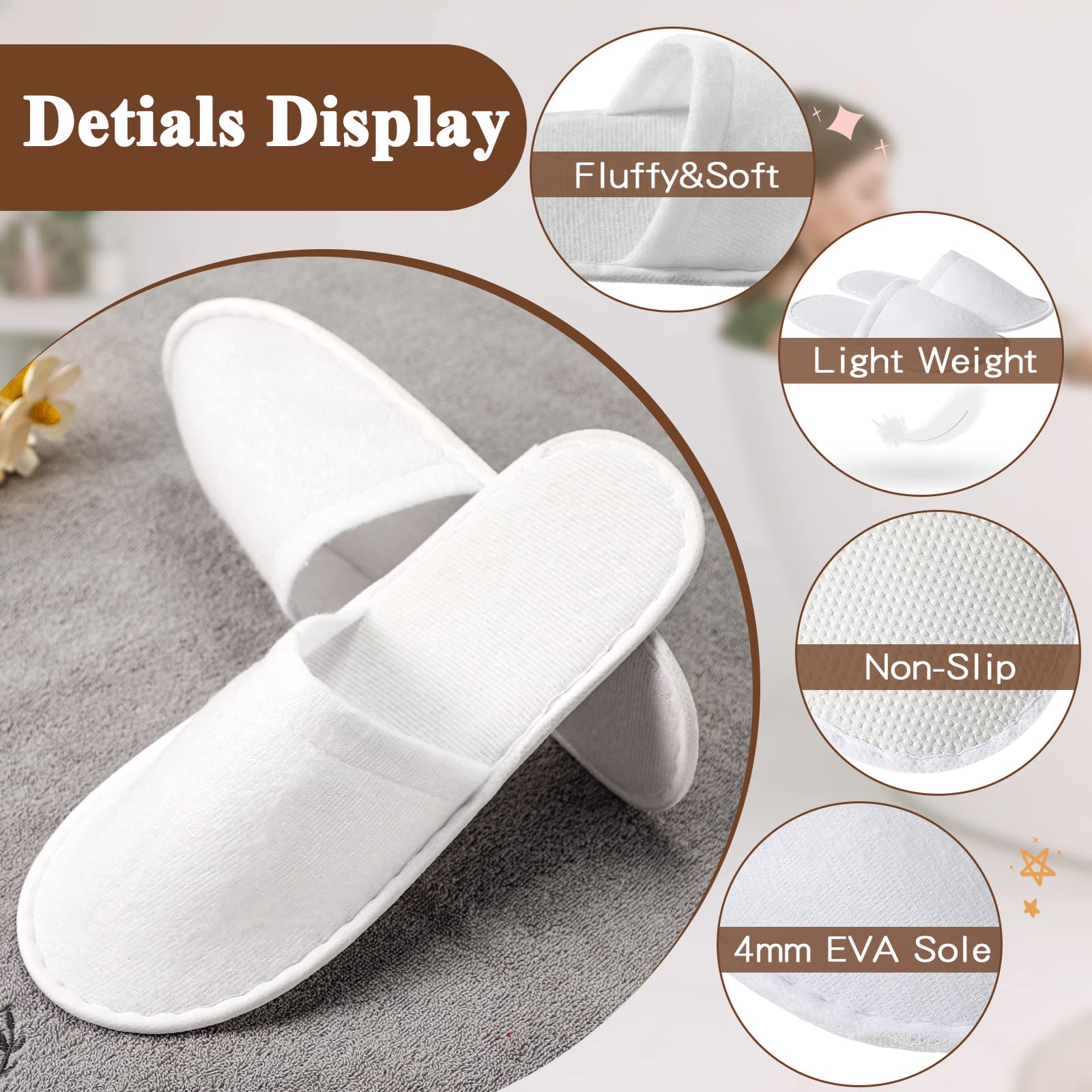 Individually wrapped disposable spa slippers bulk set
