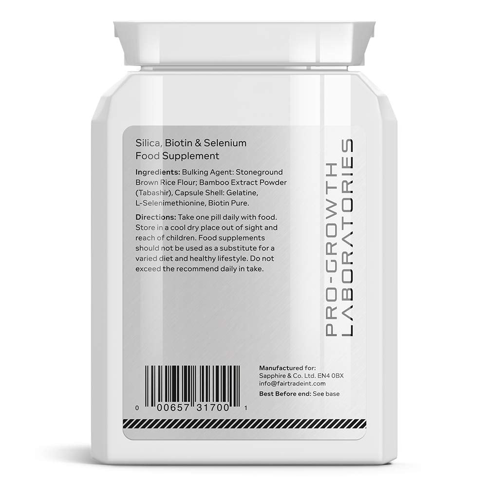 Pro Growth anti grey hair capsules nutritional label showing ingredients like silica
