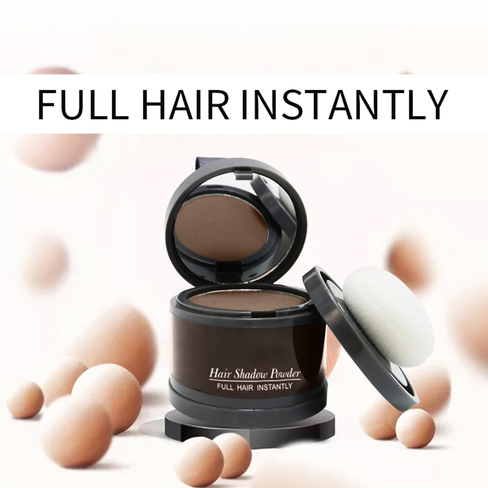 Windproof root cover up powder application on thinning hair sections