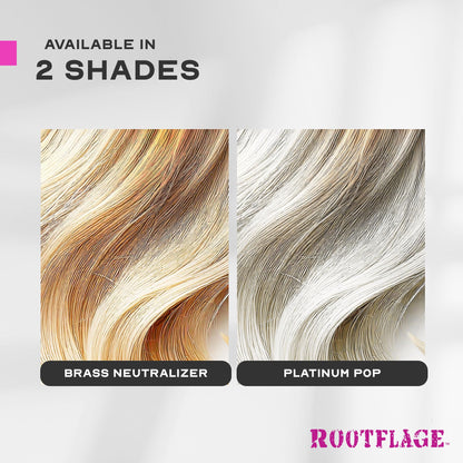 Rootflage Instafix Platinum Pop product presentation showcasing the mess-free powder dispenser design for damage-free hair care.
