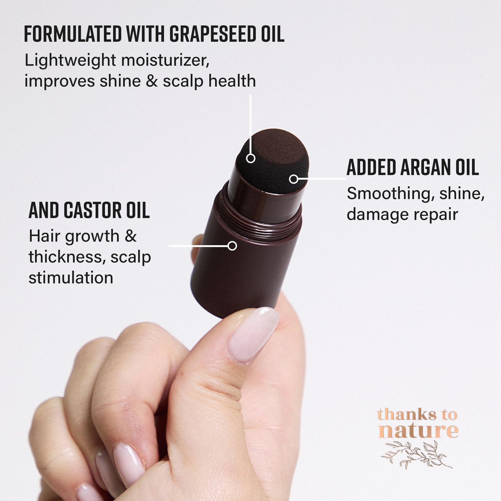 Waterproof root concealer for dark brown hair being applied to hairline.