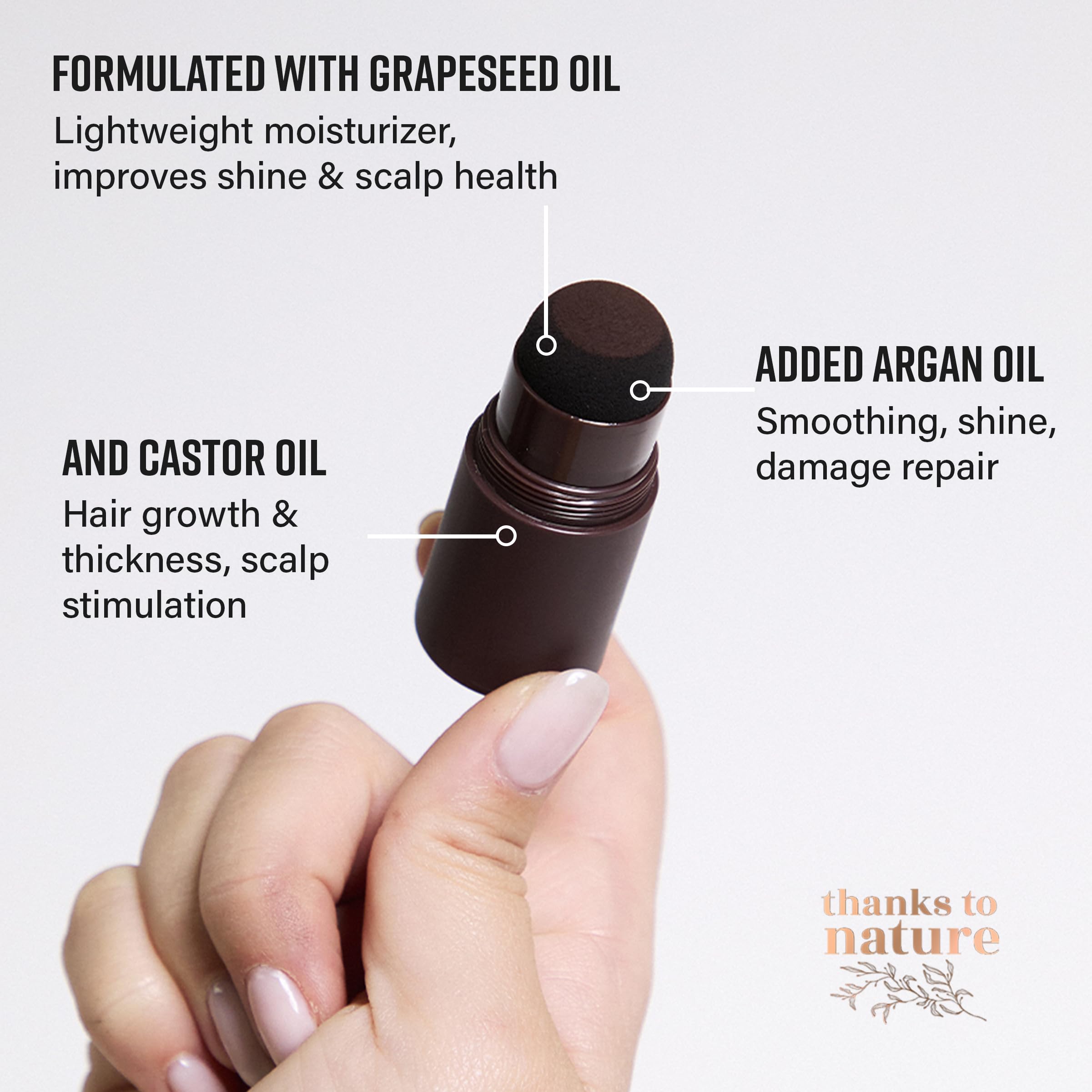 Waterproof root concealer for dark brown hair being applied to hairline.