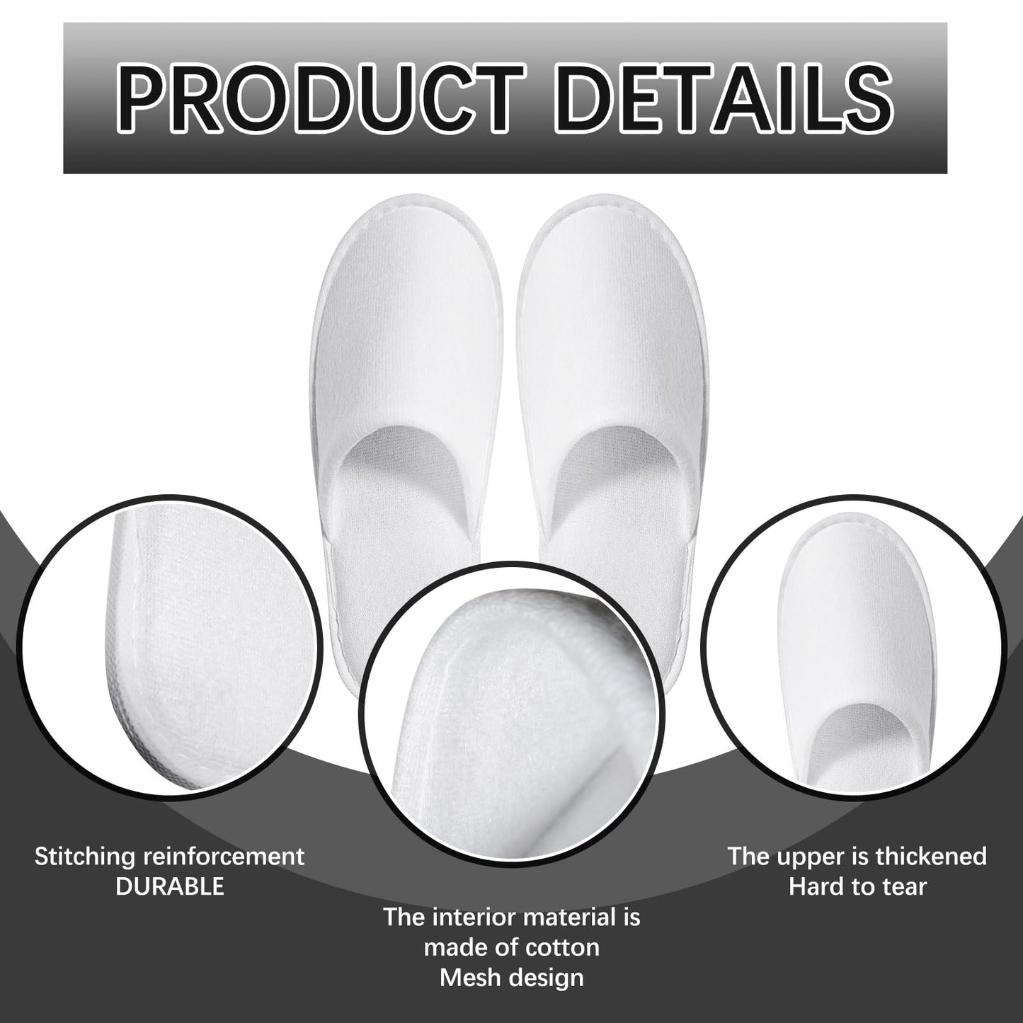 Individually wrapped white spa slippers with anti-slip sole