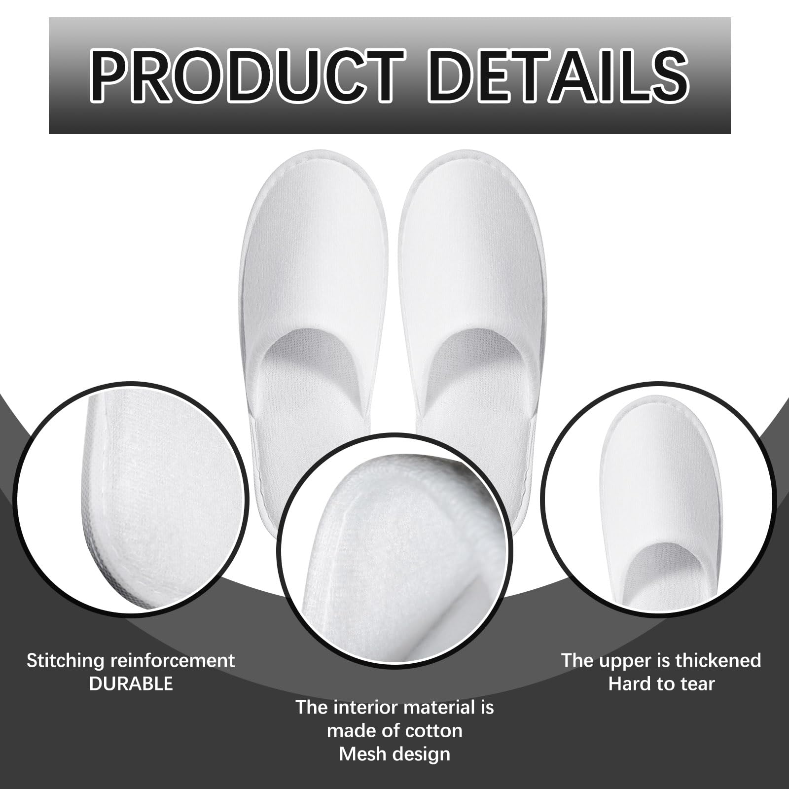 Individually wrapped white spa slippers with anti-slip sole