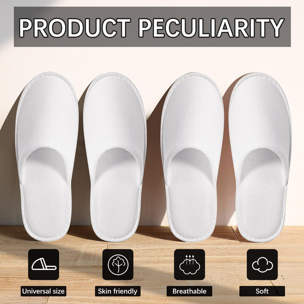 Closed-toe unisex disposable travel slippers in white