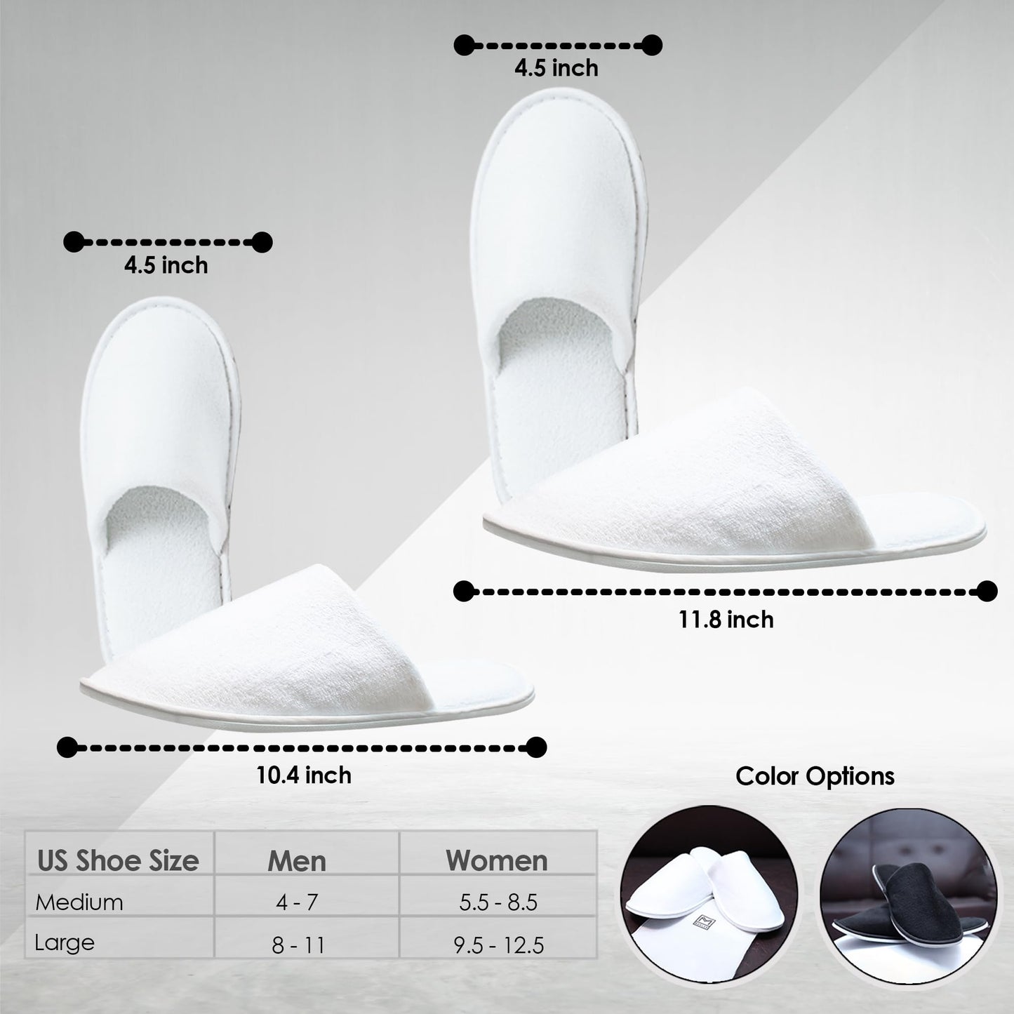Modlux white disposable slippers displayed alongside the included travel drawstring bags
