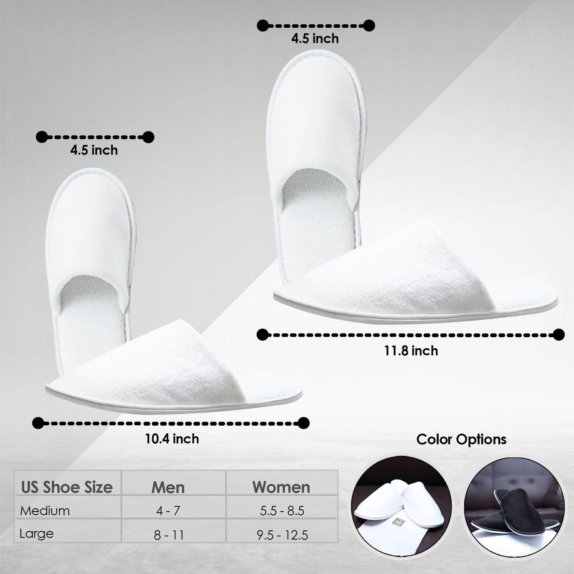 Modlux white disposable slippers displayed alongside the included travel drawstring bags