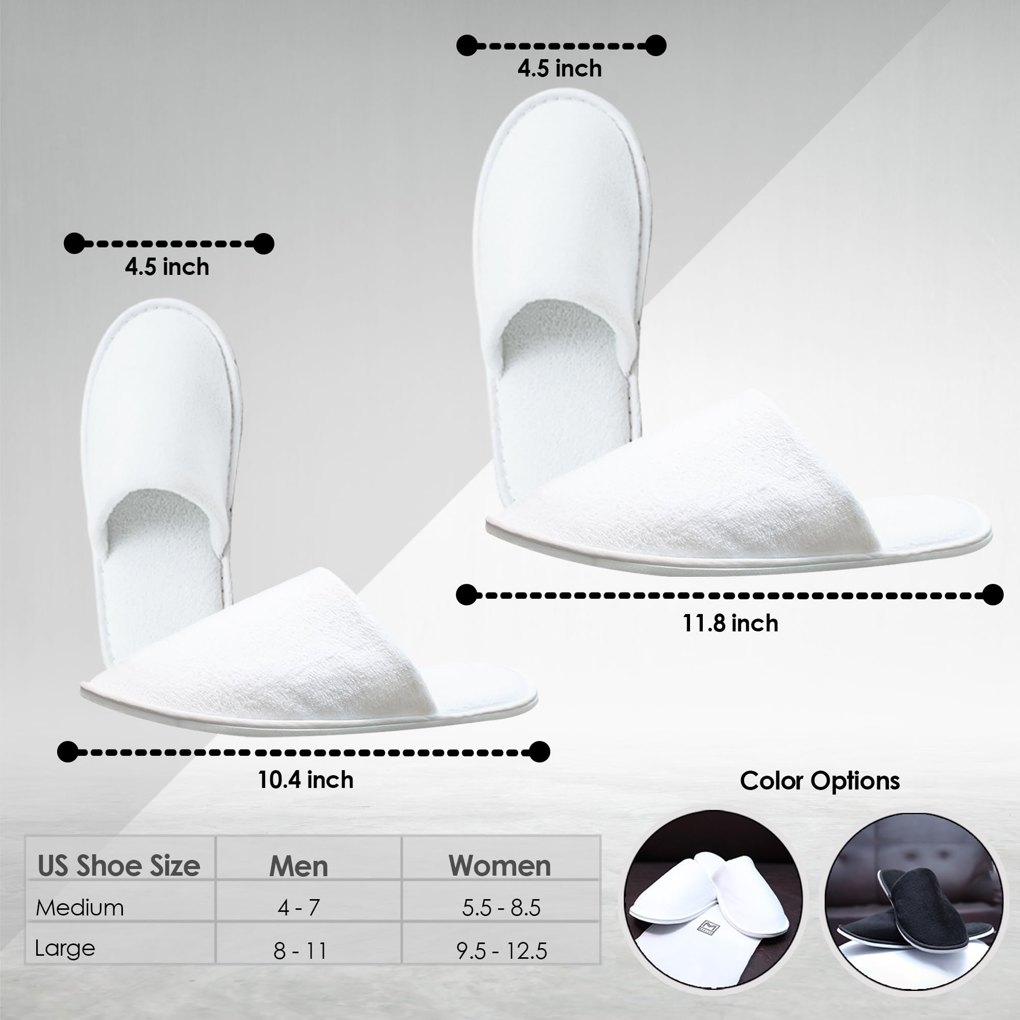 Modlux white disposable slippers displayed alongside the included travel drawstring bags