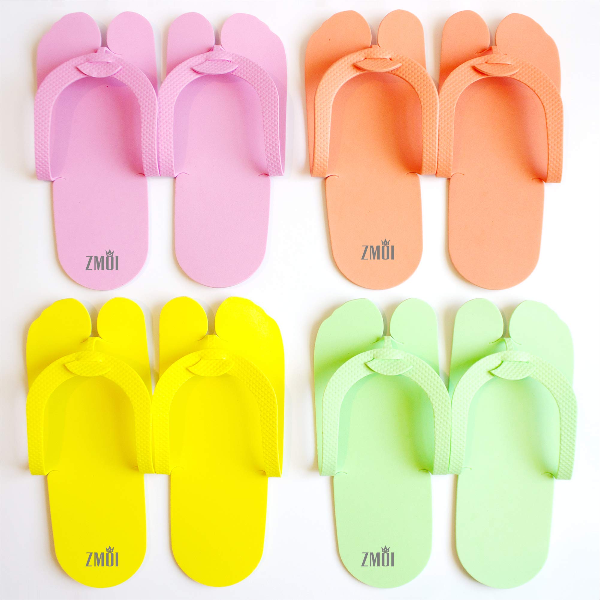 Assorted colors of non-slip single use salon sandals flat lay arrangement