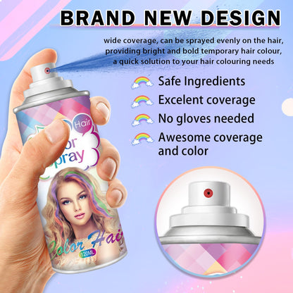 Washable silver gray hair dye spray being applied to styled hair