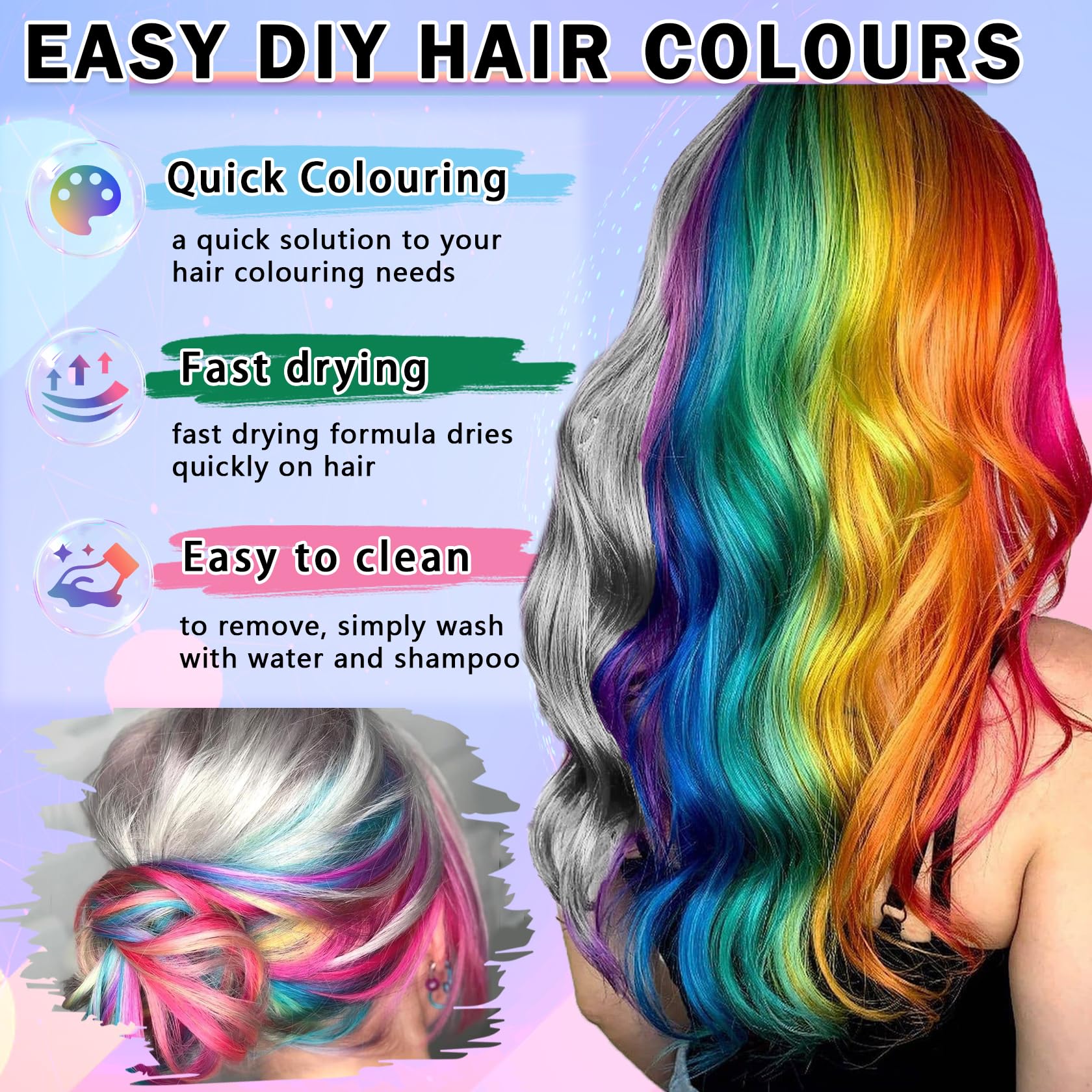 Ammonia-free temporary hair color spray packaging and nozzle details