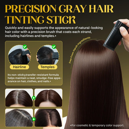 Demonstration of the sweat proof hair color correction stick being held at an angle.