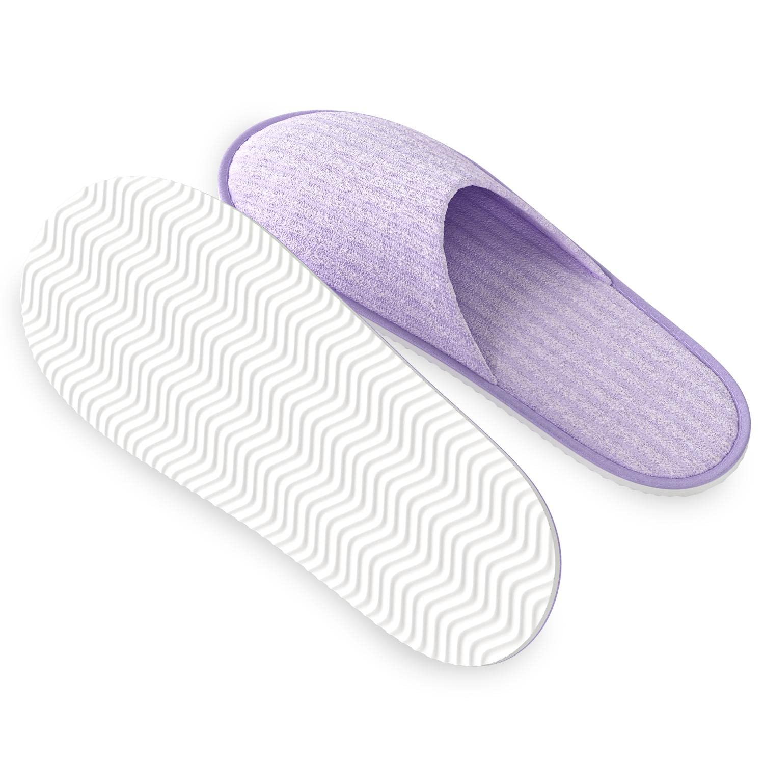 Close up of Maeline hotel slippers showing fabric detail