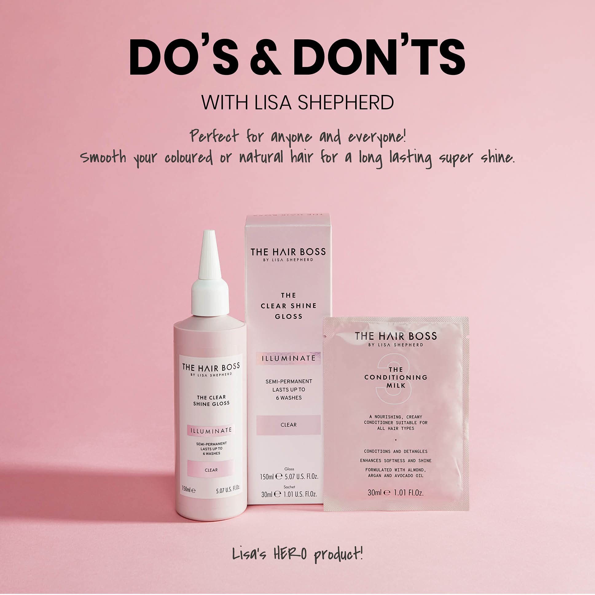 The Hair Boss Clear Shine Gloss bottle packaging details