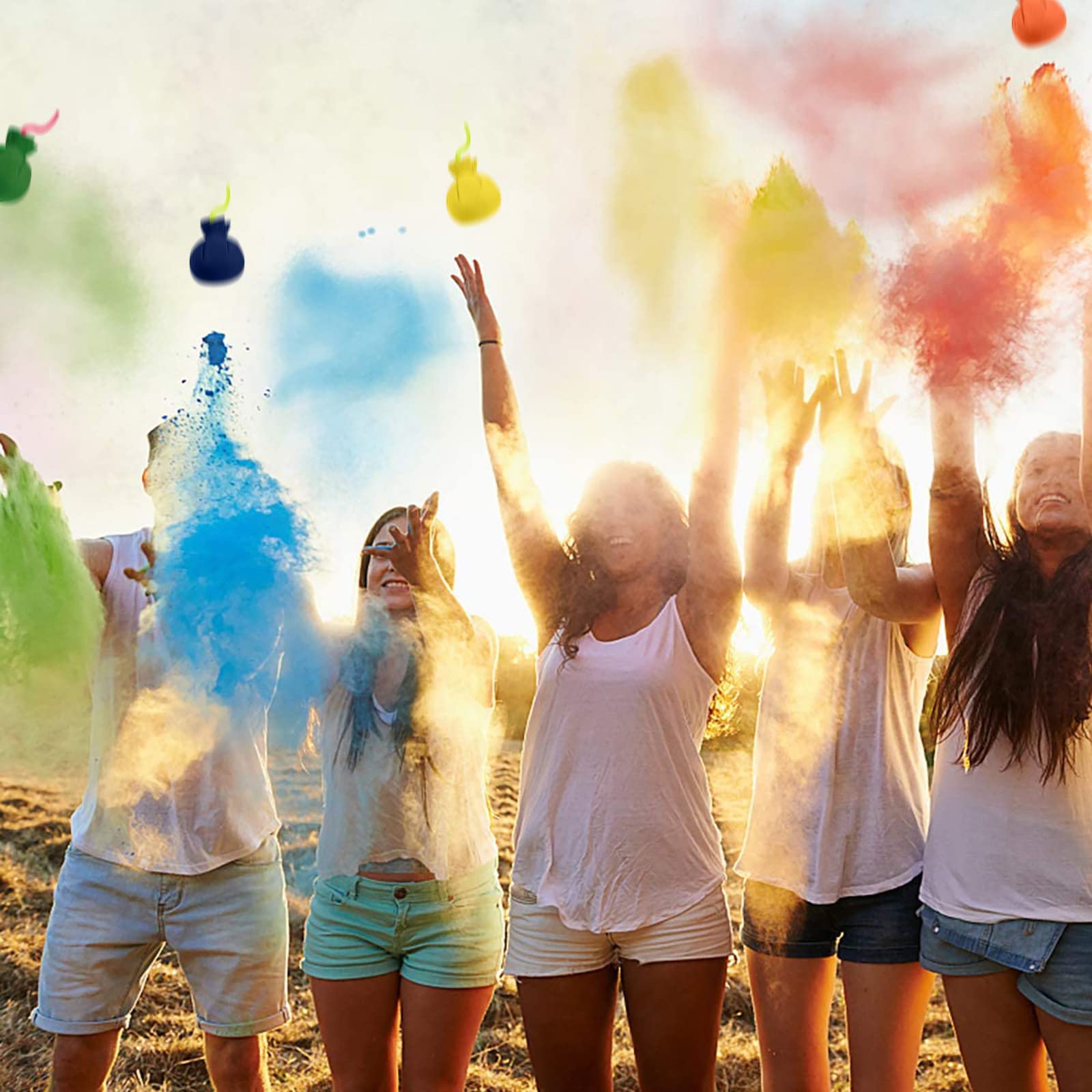 Reusable vibrant color powder balls for Holi and photography.