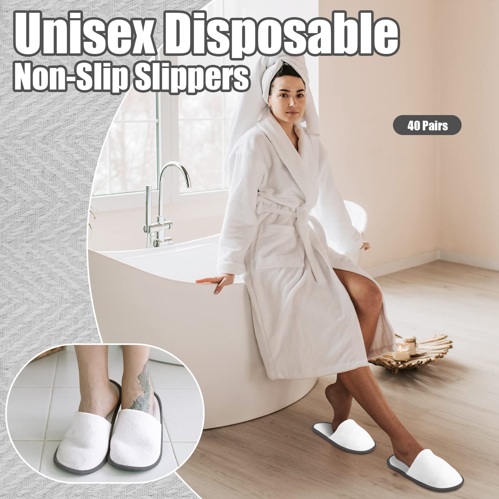 Bulk pack of 40 pairs of white hotel spa slippers