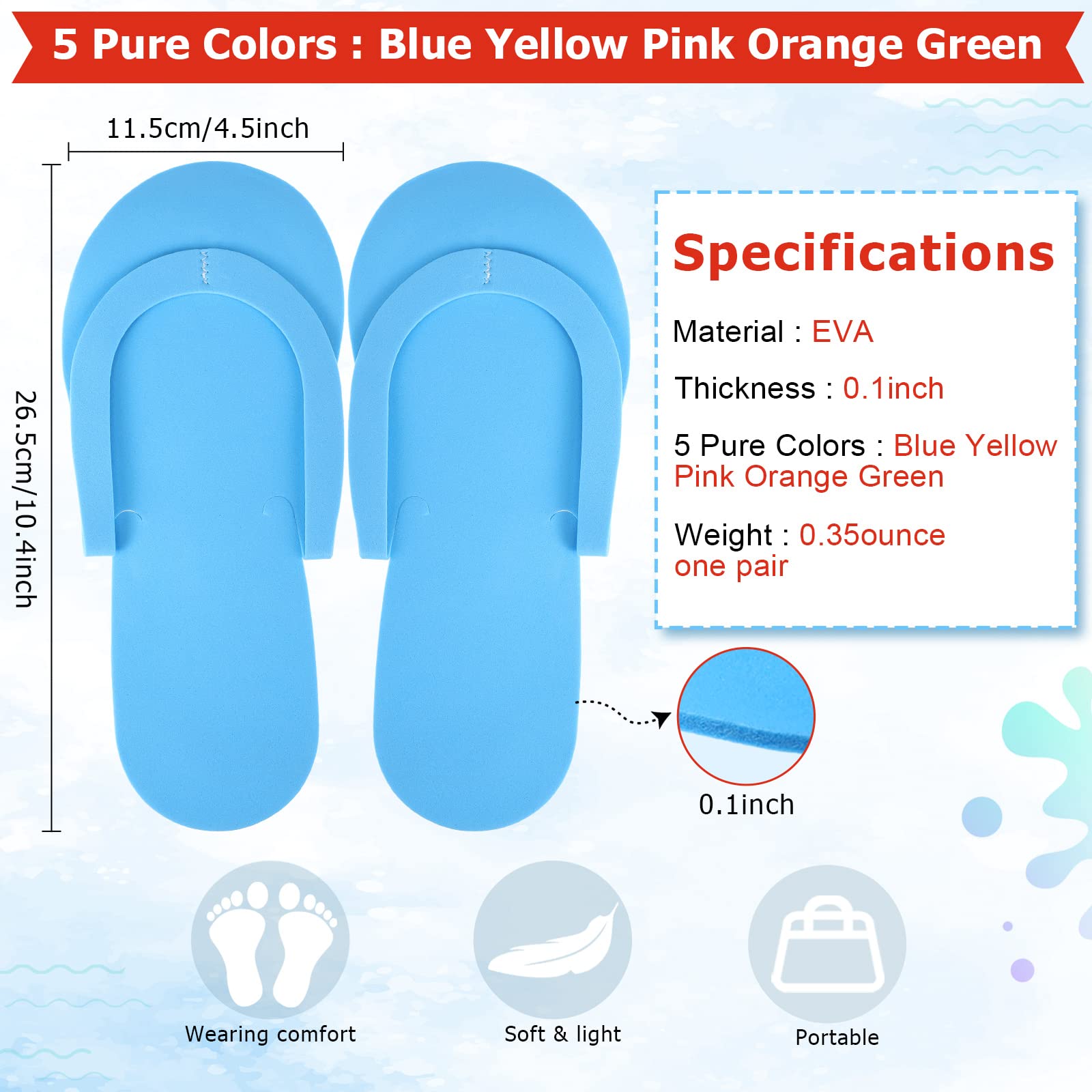Assorted colorful JenPen disposable foam flip flops for spa
