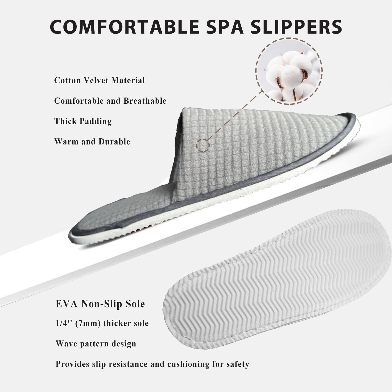 Unisex closed toe hotel spa slippers for travel