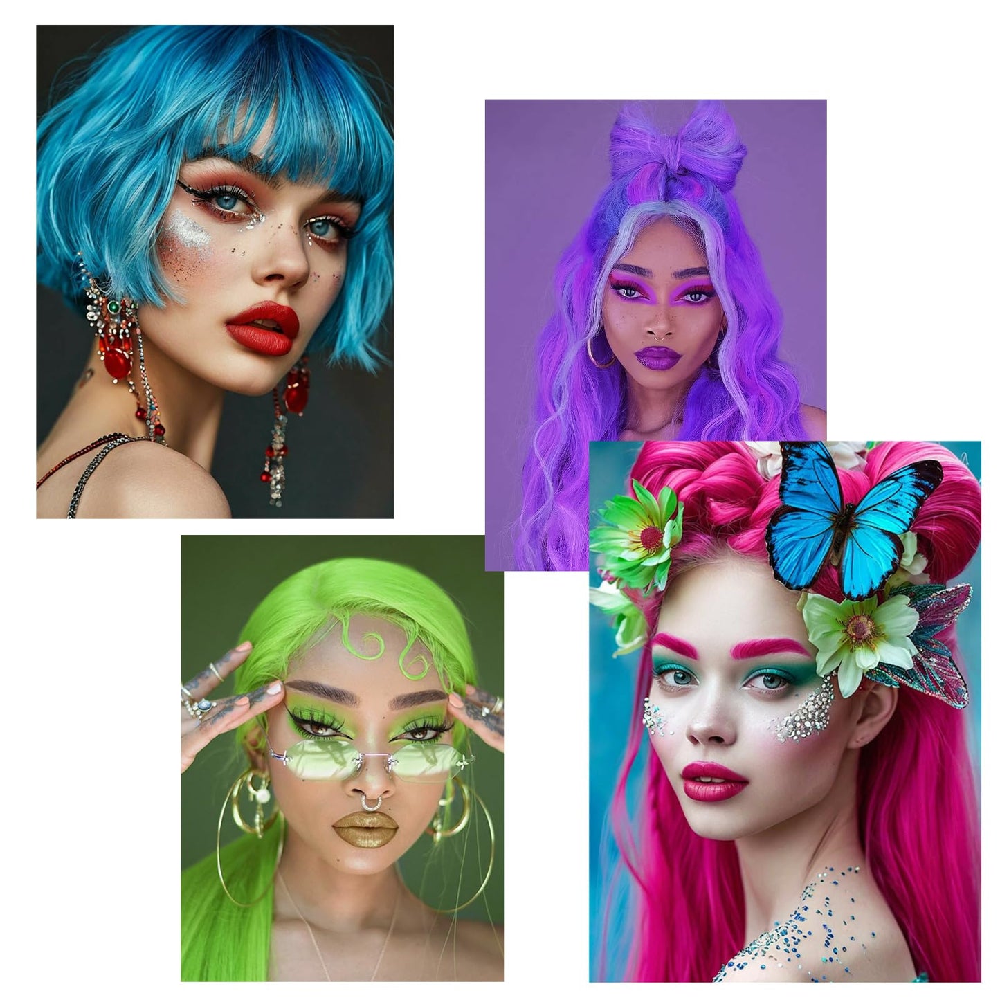 Side profile of neon blue temporary hair color results