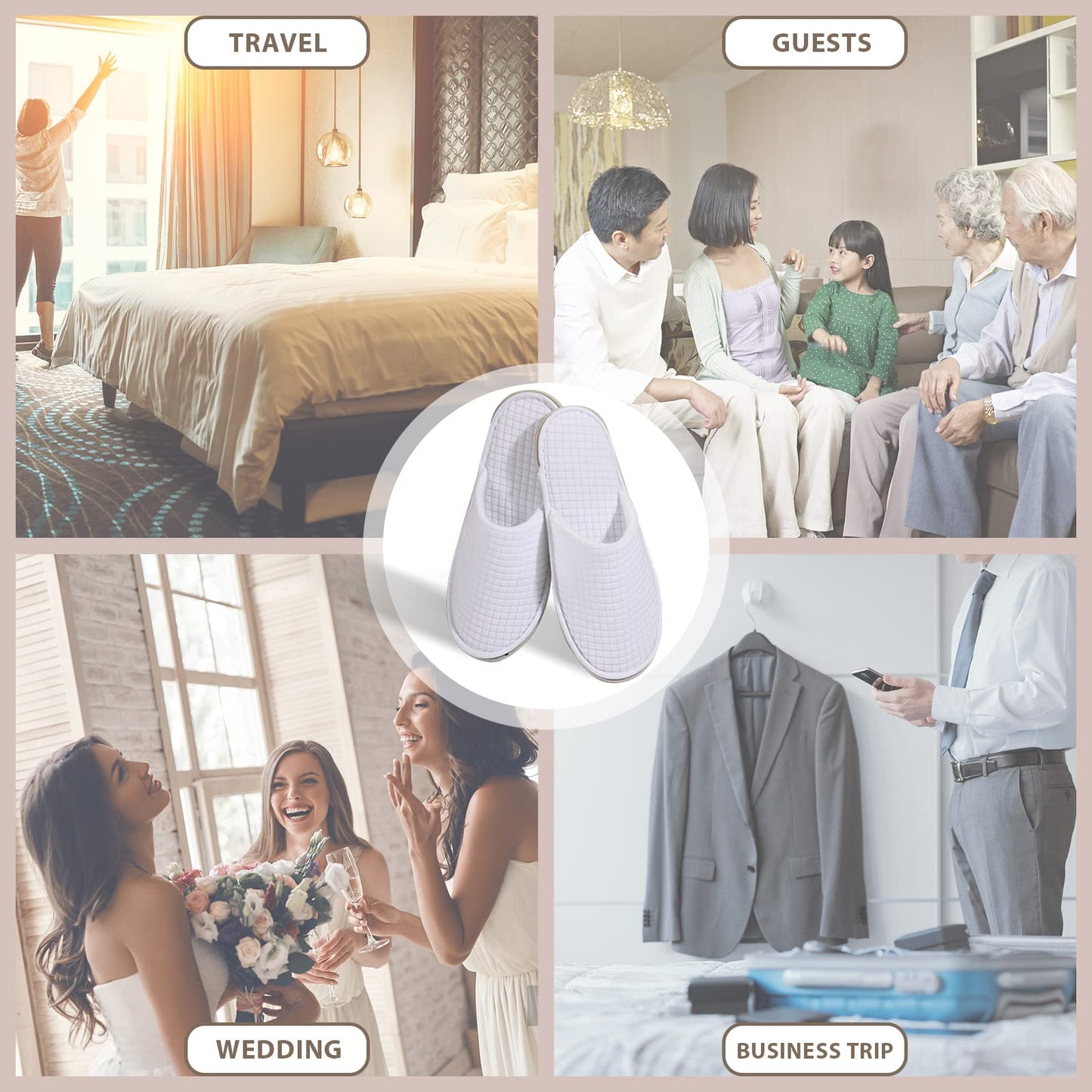 Bulk pack of individual hotel guest slippers for weddings